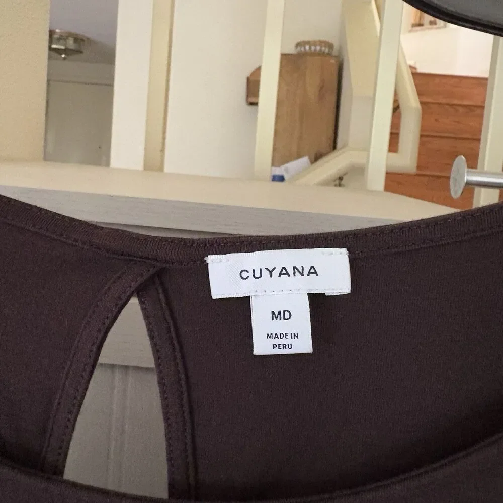 CUYANA Dolman Sleeve Midi Dress Medium Organic Pima Cotton Lagenlook Ruched Cuff - Picture 9 of 15